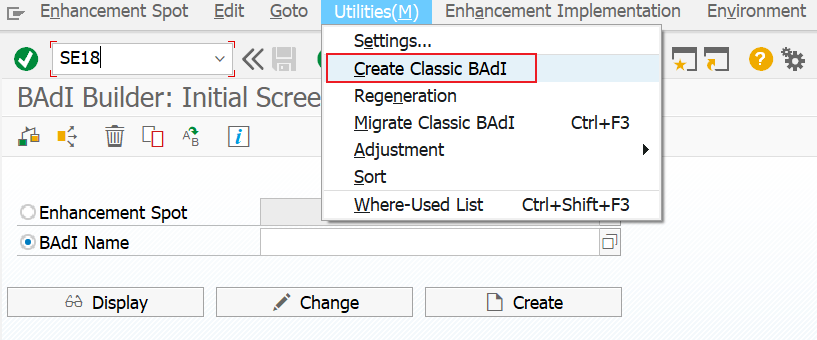 SE18 Create Classic BADI